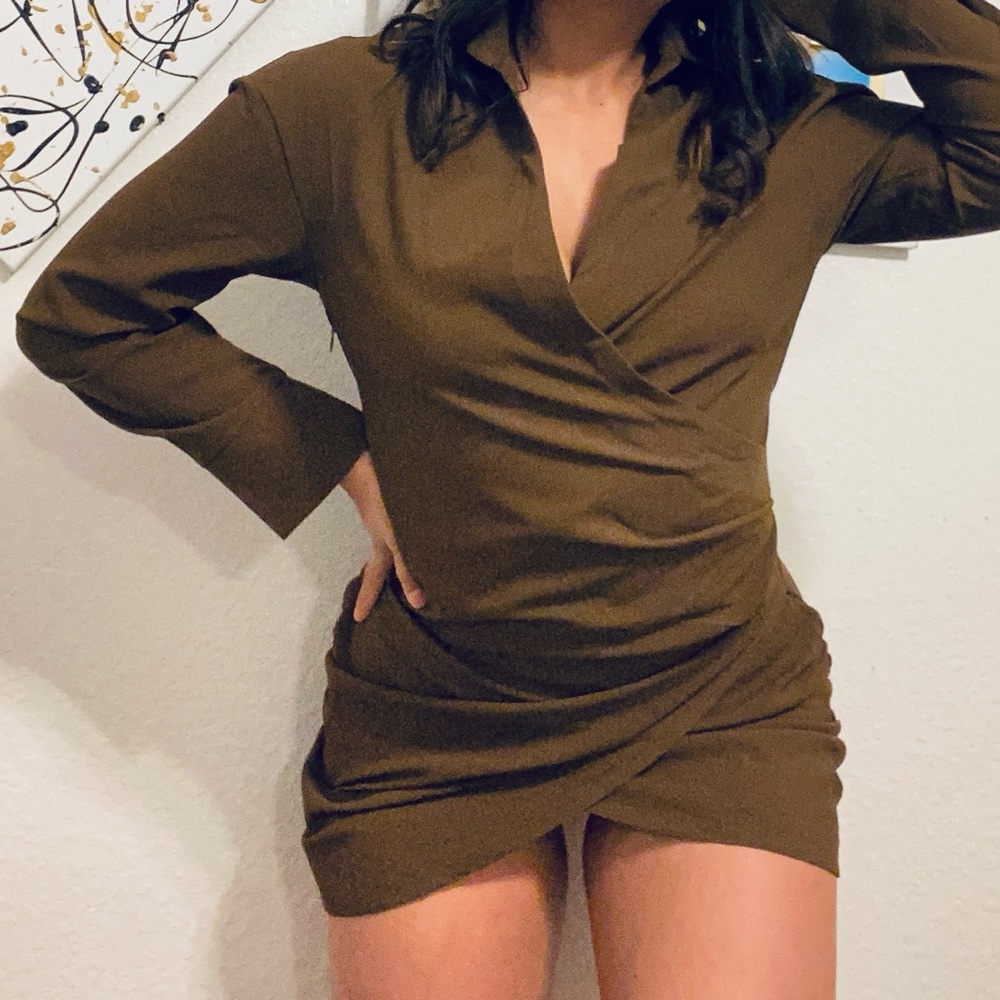 Elegant Brown Wrap Dress